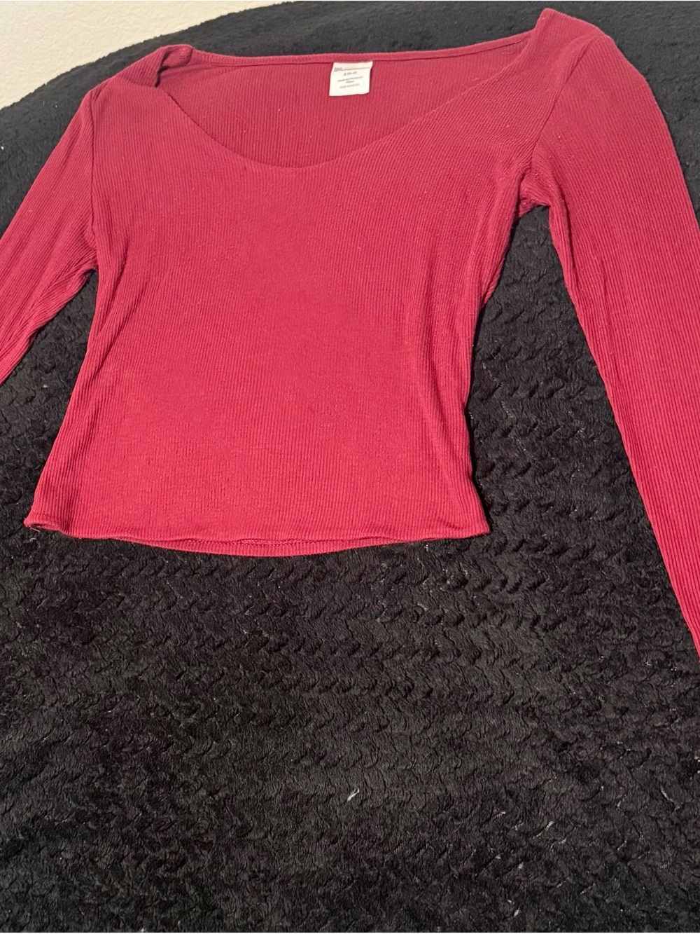 No Boundaries Ribbed Scoop Neck Long Sleeve Top - Berry Red